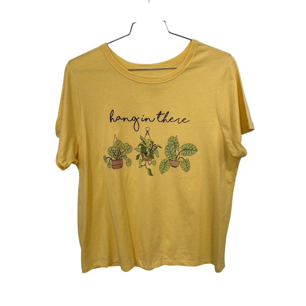 Zoe + Liv Hang In There Plants Graphic T Shirt Womens XXL Crewneck Yellow
